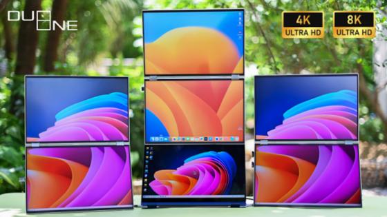 DUOONE: 8K/4K Duo-Monitor Foldable 16"-22.8", Smart KVM
